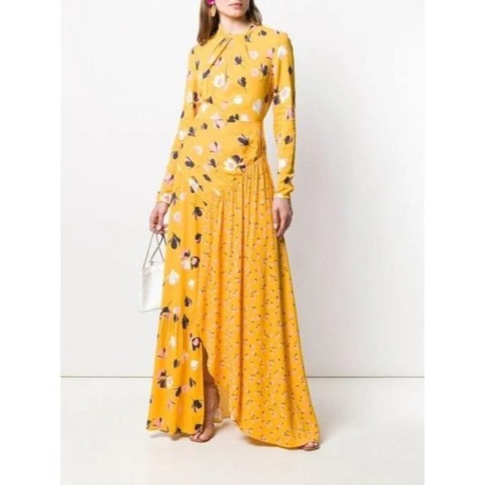 Self-Portrait Floral Print Twist Neck Long Sleeve Maxi Dress In Yellow $485 - Picture 12 of 16